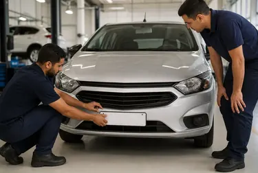 Agente de despachante realizando o emplacamento de um carro em Teresina.