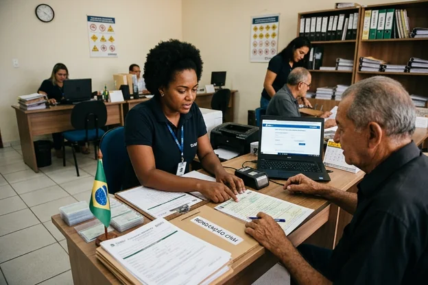 Despachante auxiliando cliente no processo de renovação de CNH em Teresina.